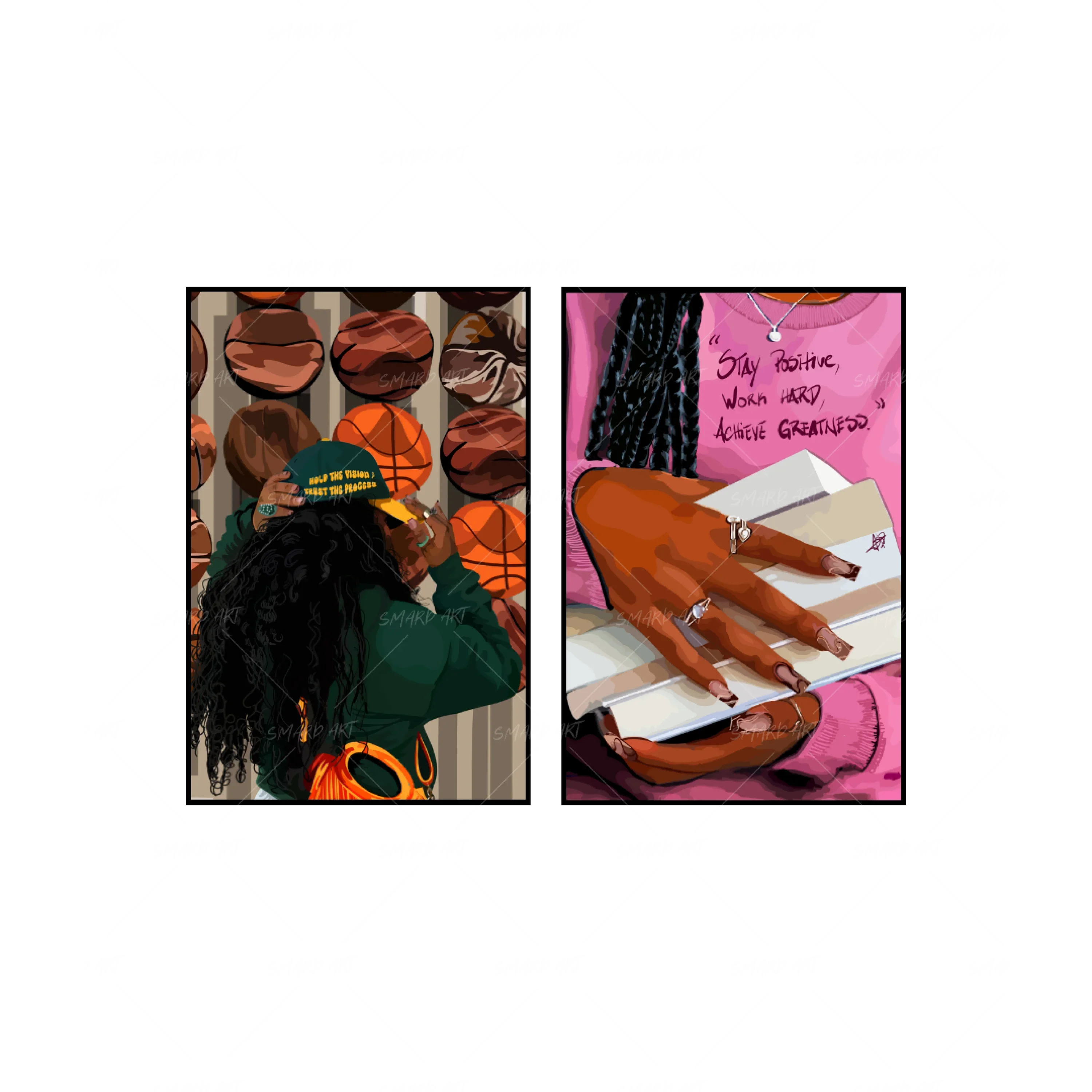 Art Print Bundle : Fashion & Basketball II + Bookworm II